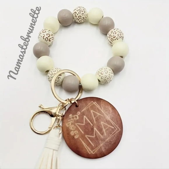 Wooden Beaded Mama Keychain Bag Charm With Blue Tassel - Picture 5 of 11